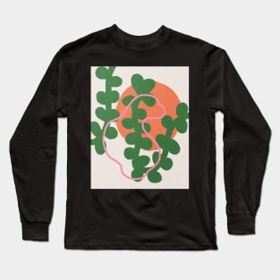 Pink line on green plant, Abstract art, Red sun Long Sleeve T-Shirt